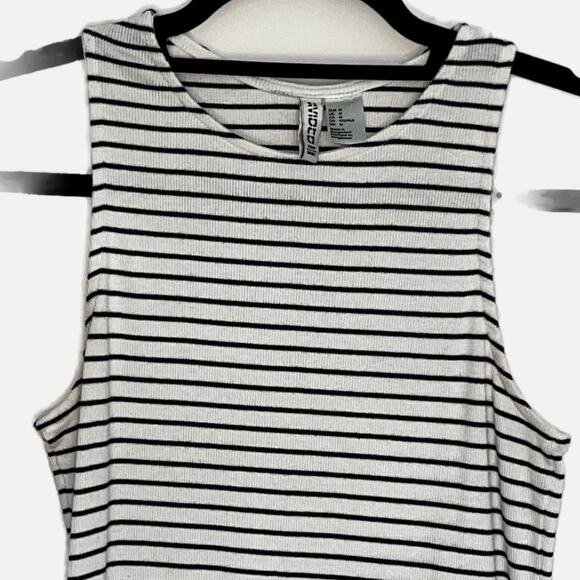 H&M Divided Bodycon Mini Dress Stretch Sleeveless Ribbed Minimalist Black White - Picture 3 of 9